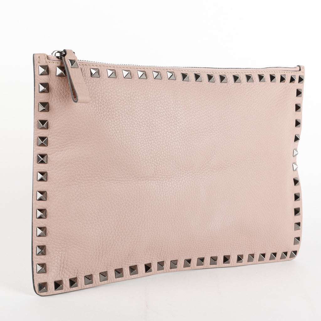 Medium Rockstud Zip Clutch, Mauve