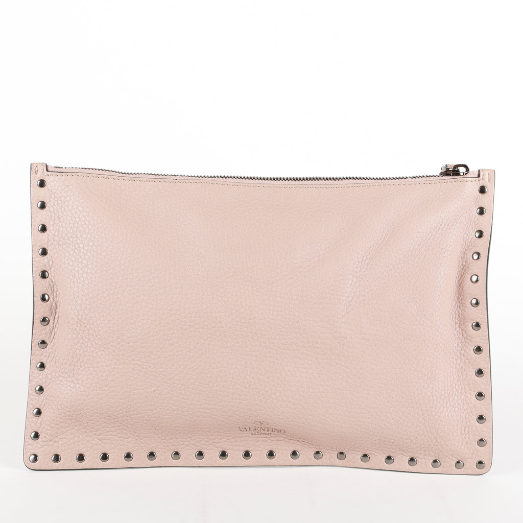 Medium Rockstud Zip Clutch, Mauve