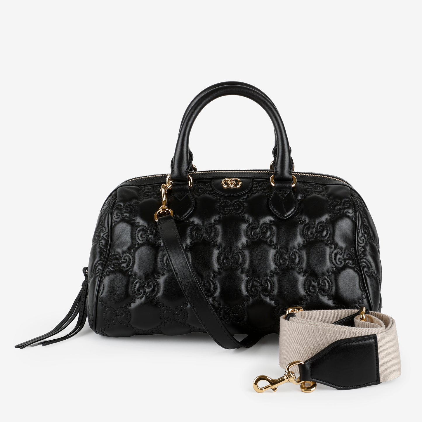 Medium GG Matelasse Bowler Bag, Black Calfskin