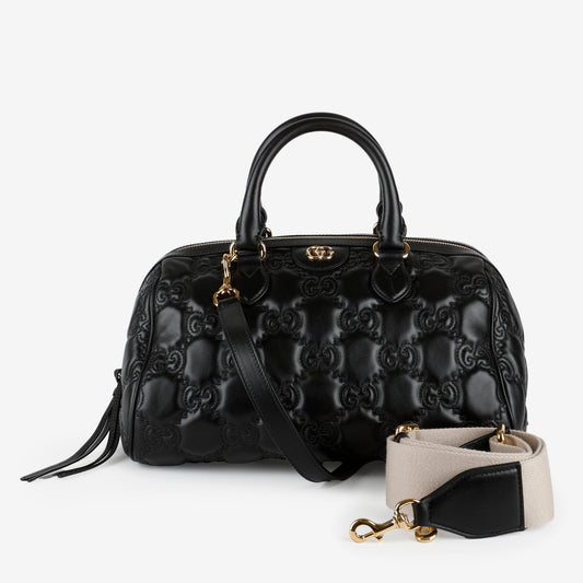 Medium GG Matelasse Bowler Bag, Black Calfskin