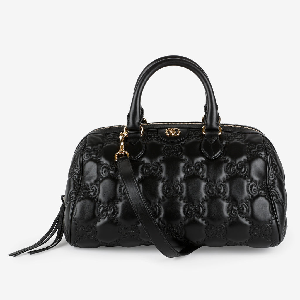 Medium GG Matelasse Bowler Bag, Black Calfskin