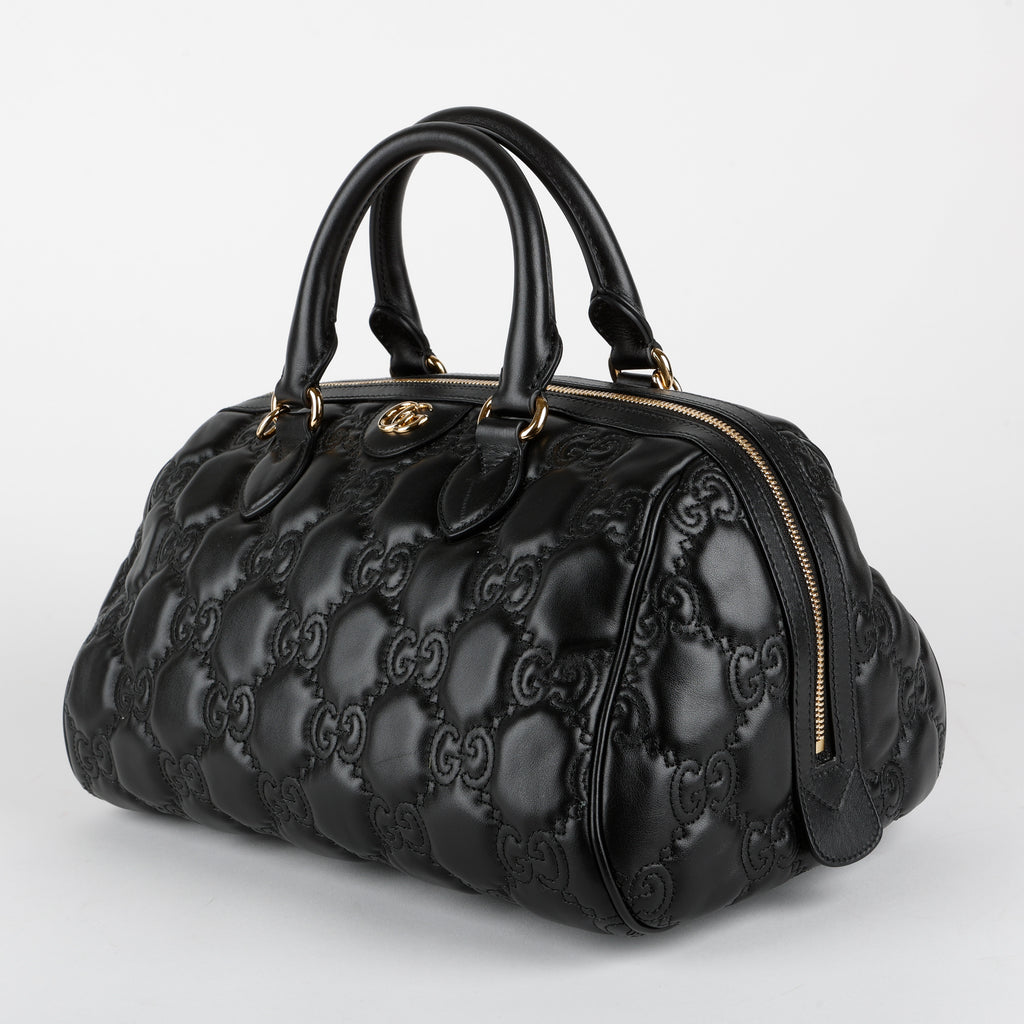 Medium GG Matelasse Bowler Bag, Black Calfskin