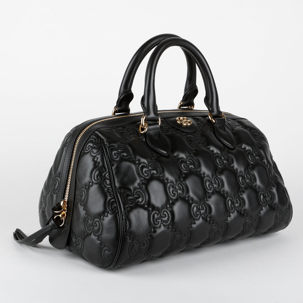 Medium GG Matelasse Bowler Bag, Black Calfskin