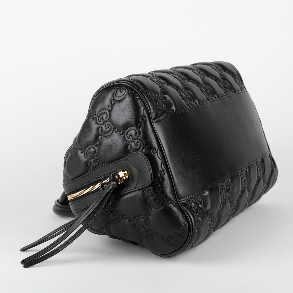 Medium GG Matelasse Bowler Bag, Black Calfskin