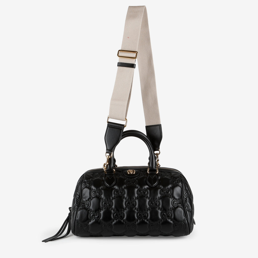 Medium GG Matelasse Bowler Bag, Black Calfskin