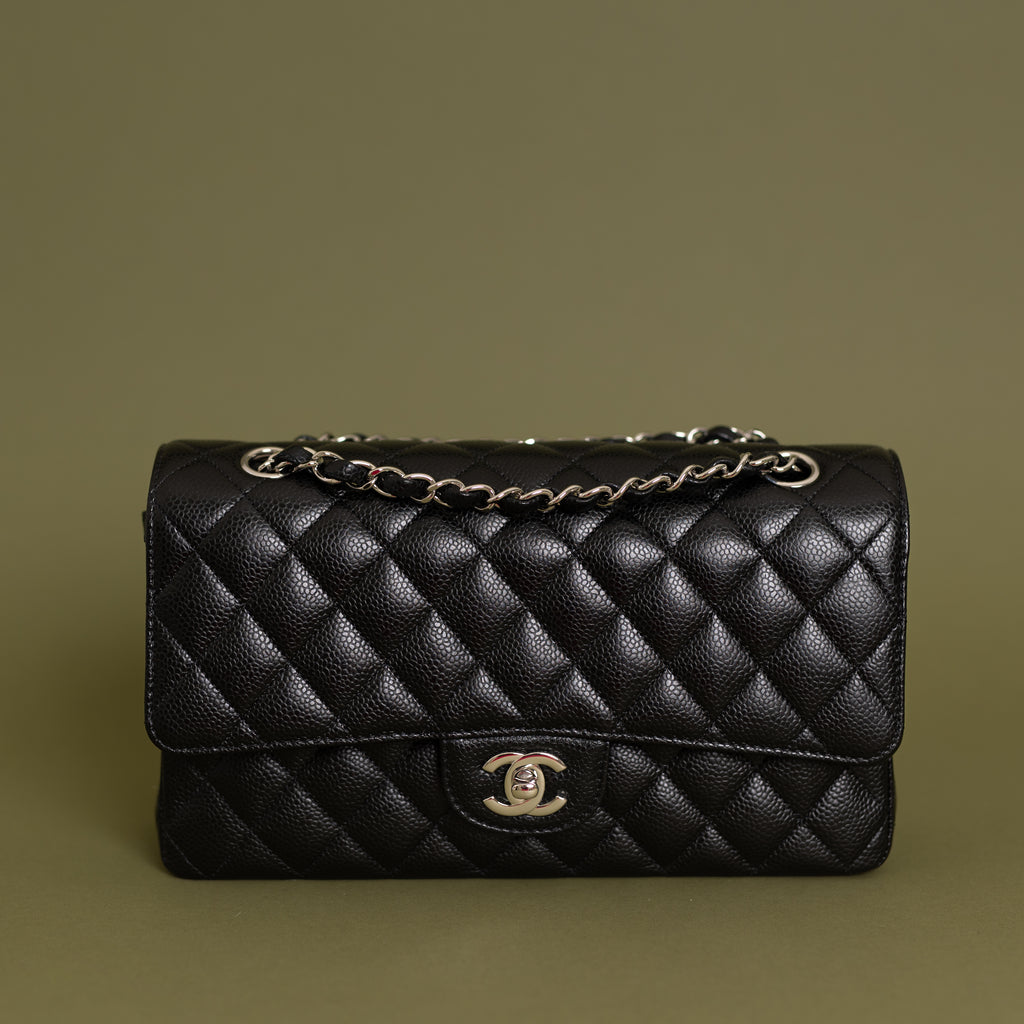 Medium Double Flap, Black Caviar SHW 9796