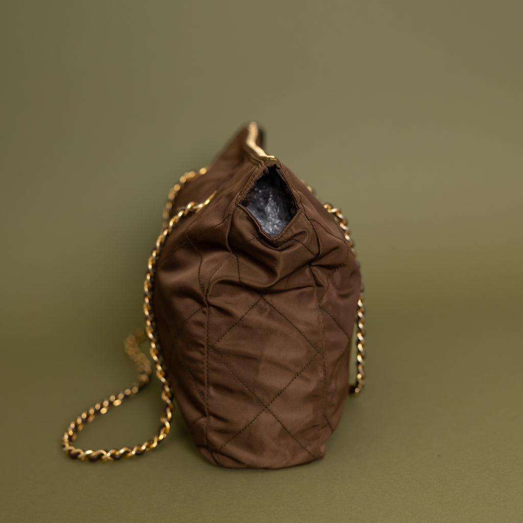 Brown Nylon Chain Tote 9938