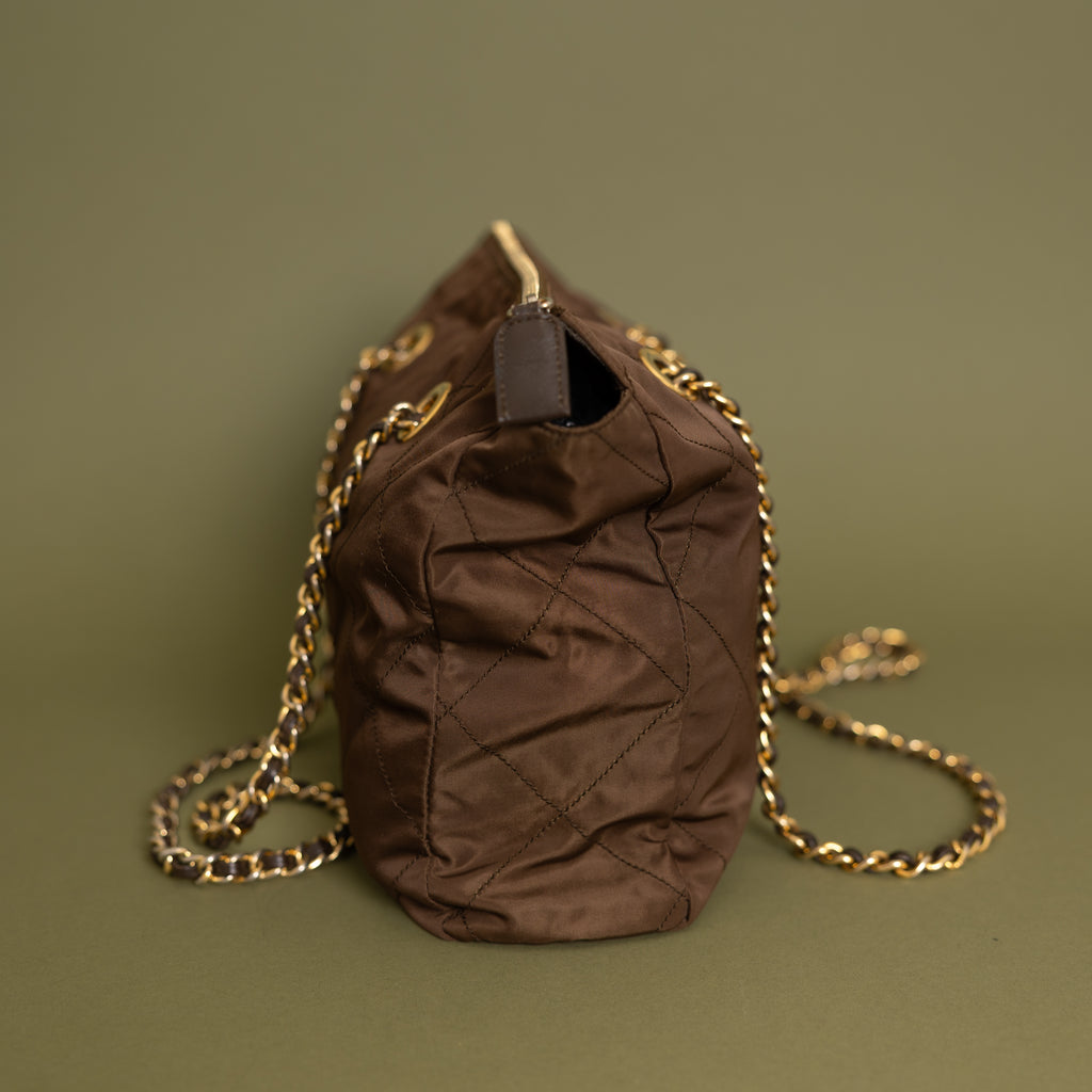 Brown Nylon Chain Tote 9938