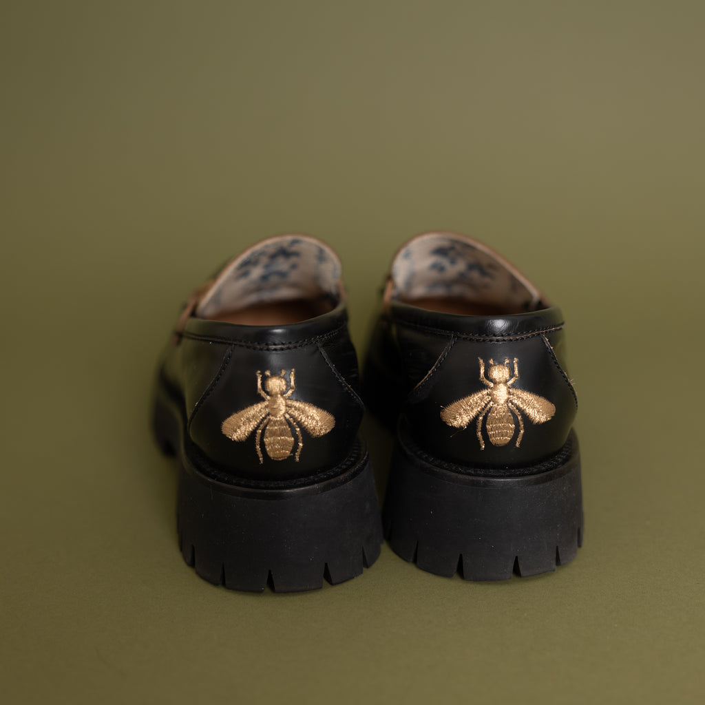 Lug Sole Horsebit Loafers, Black