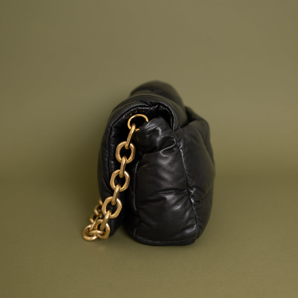 Nappa Soft Padded Logo Embossed Triangle Quilted Bag Black