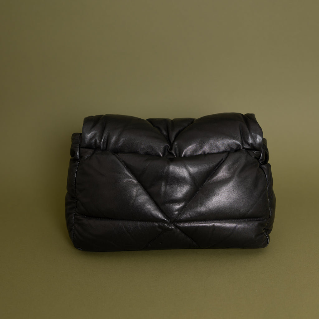 Nappa Soft Padded Logo Embossed Triangle Quilted Bag Black
