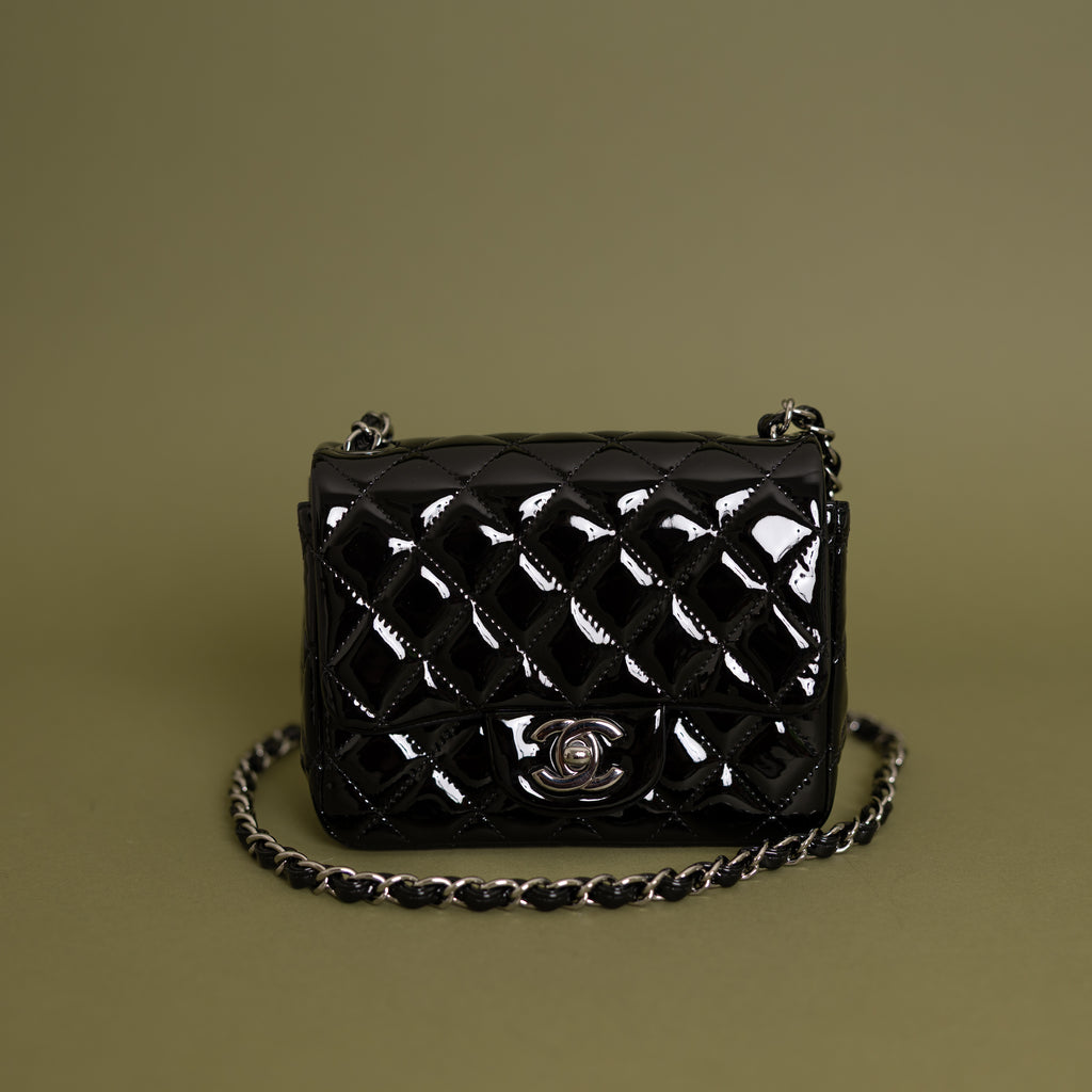 Mini Square Flap, Black Patent 9909