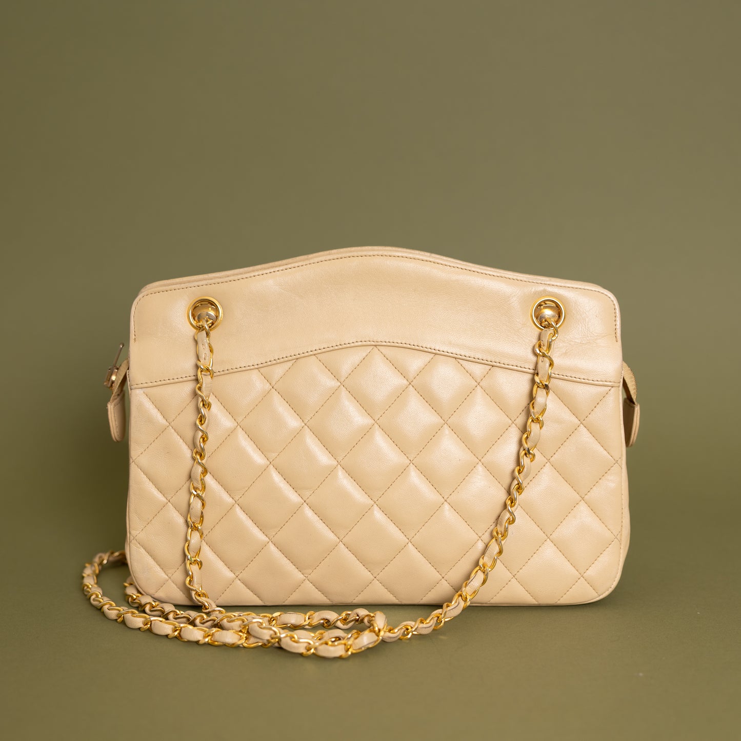 Quilted Lambskin Shoulder Bag, Beige 9925