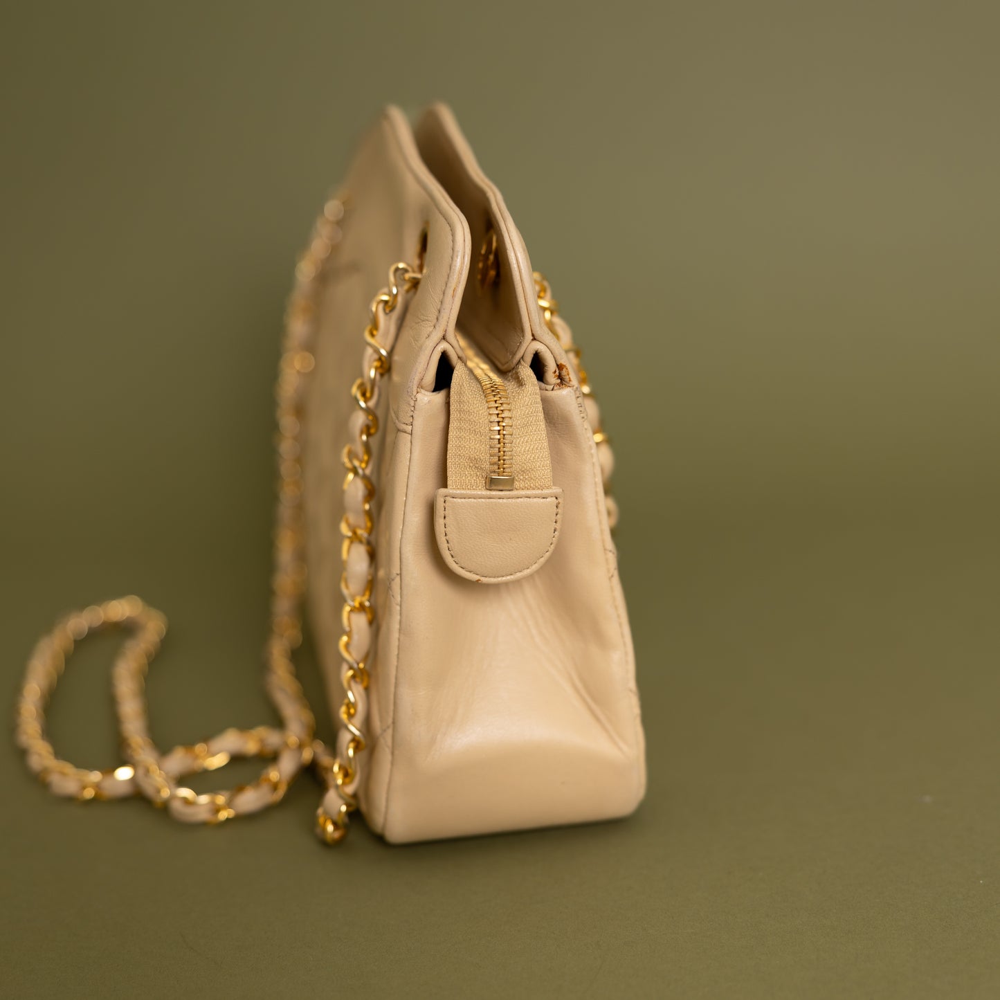 Quilted Lambskin Shoulder Bag, Beige 9925