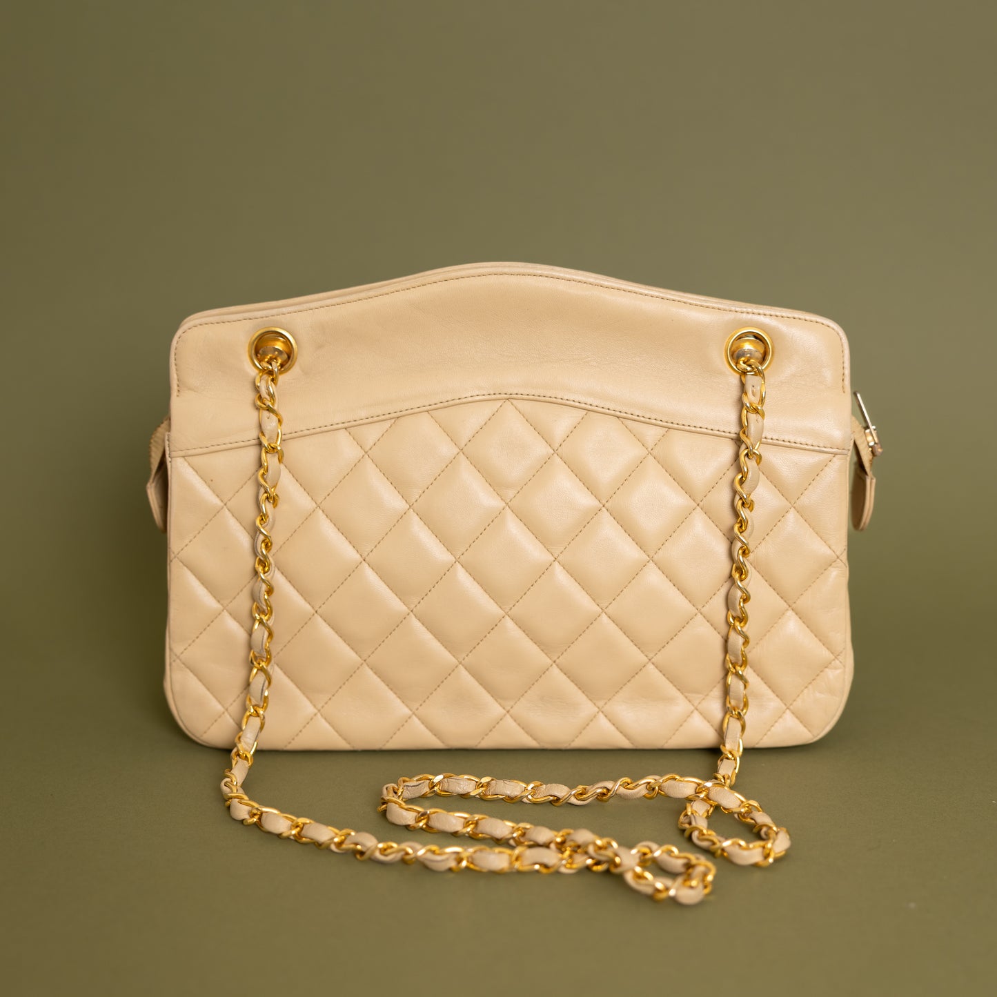 Quilted Lambskin Shoulder Bag, Beige 9925