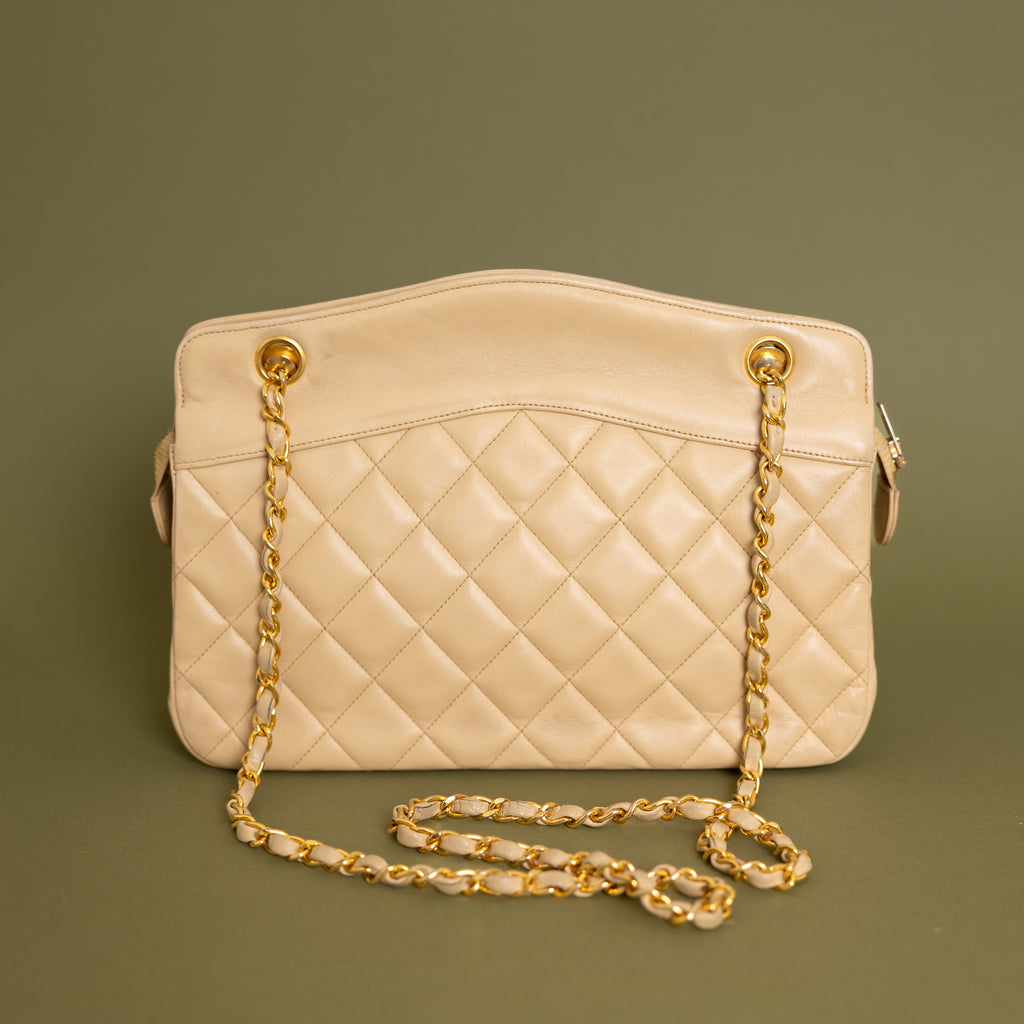 Quilted Lambskin Shoulder Bag, Beige 9925