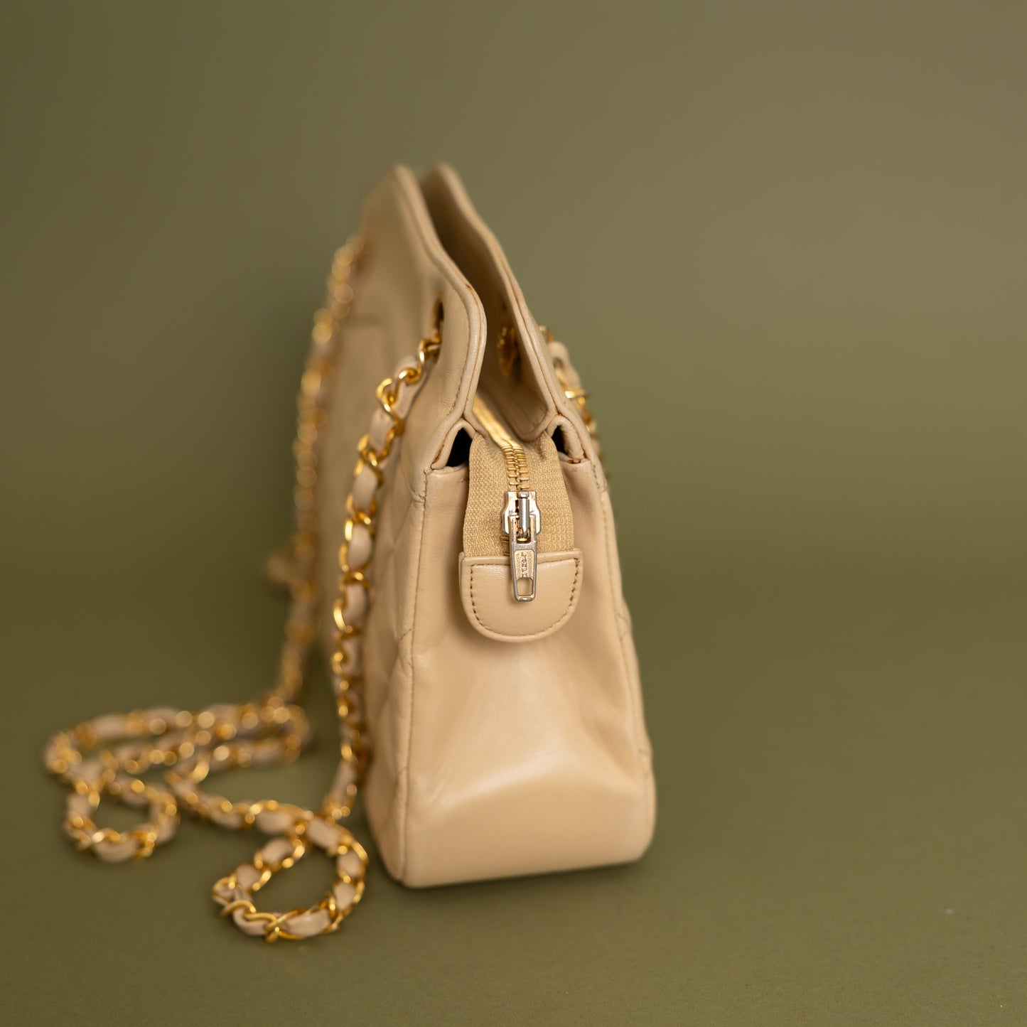 Quilted Lambskin Shoulder Bag, Beige 9925