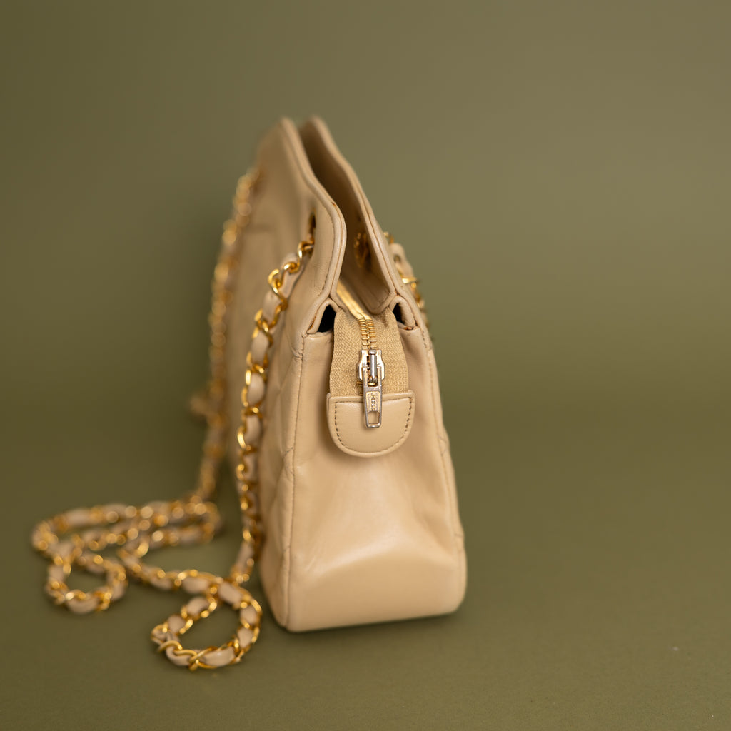 Quilted Lambskin Shoulder Bag, Beige 9925