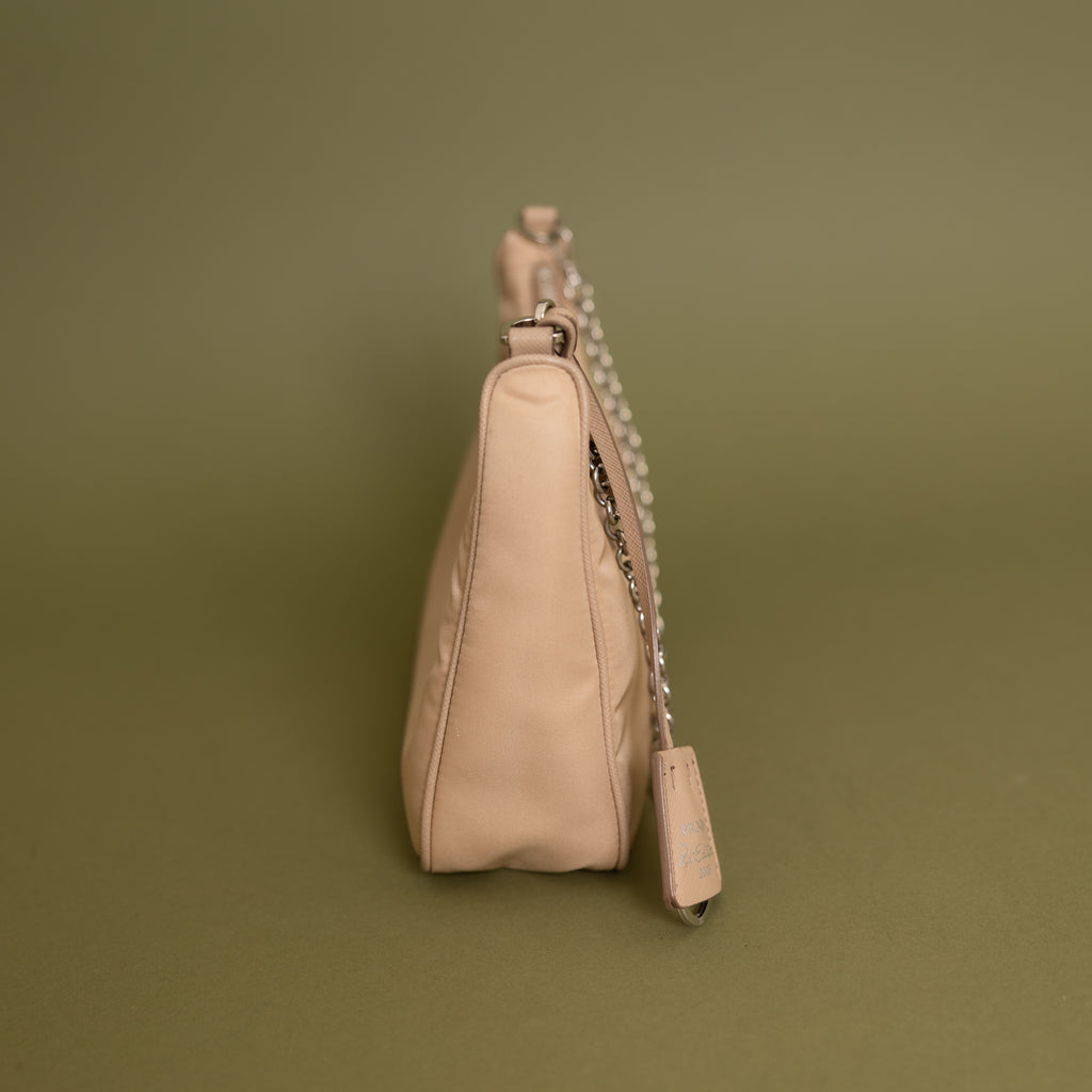 Small Re-Edition Hobo Crossbody, Beige Nylon 9955