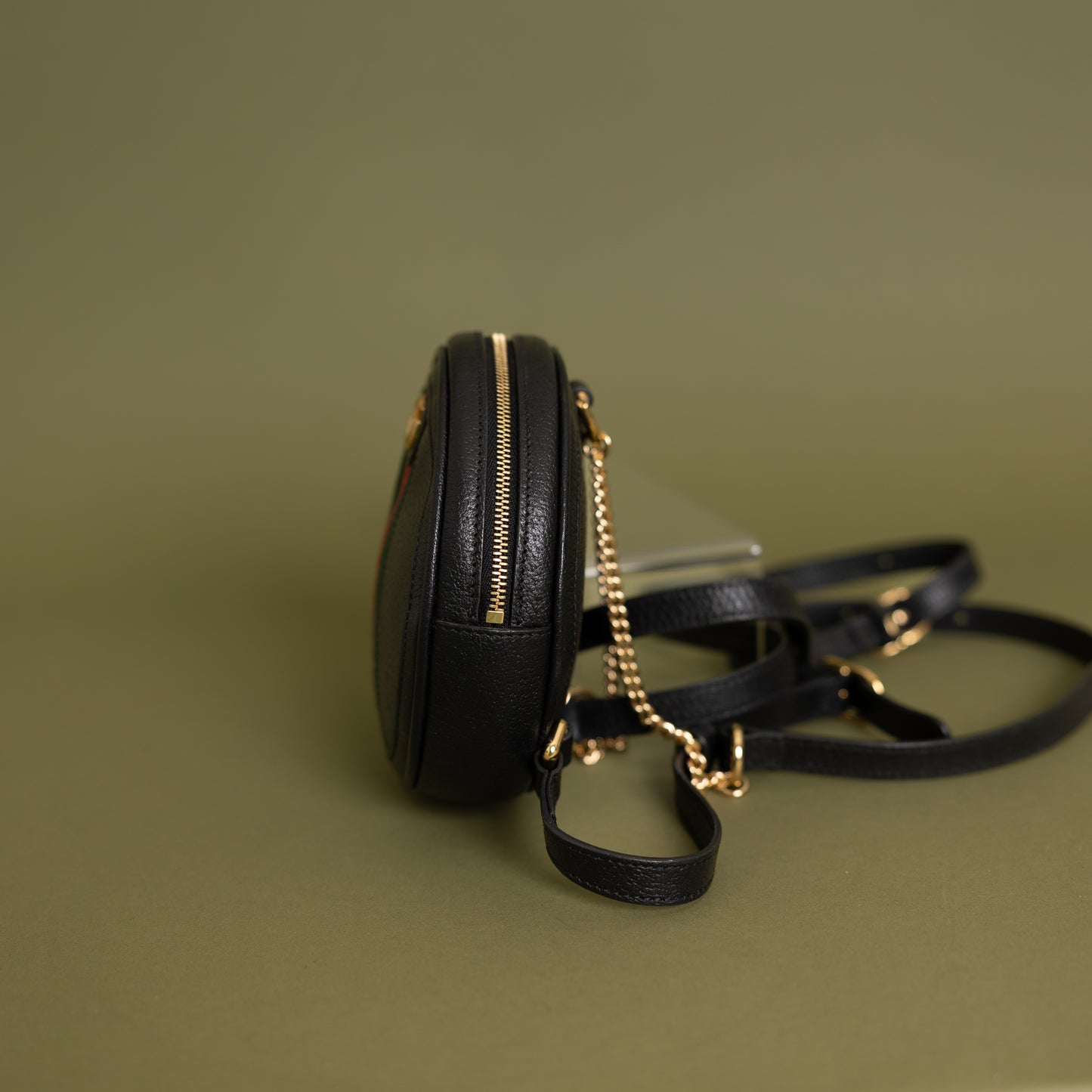 Black Calfskin Round Mini Ophidia Backpack
