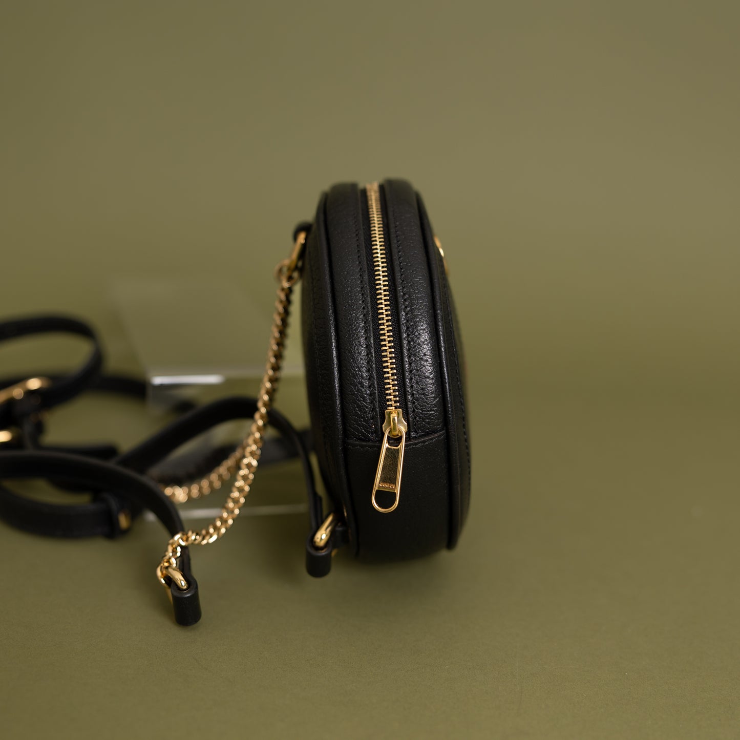 Black Calfskin Round Mini Ophidia Backpack