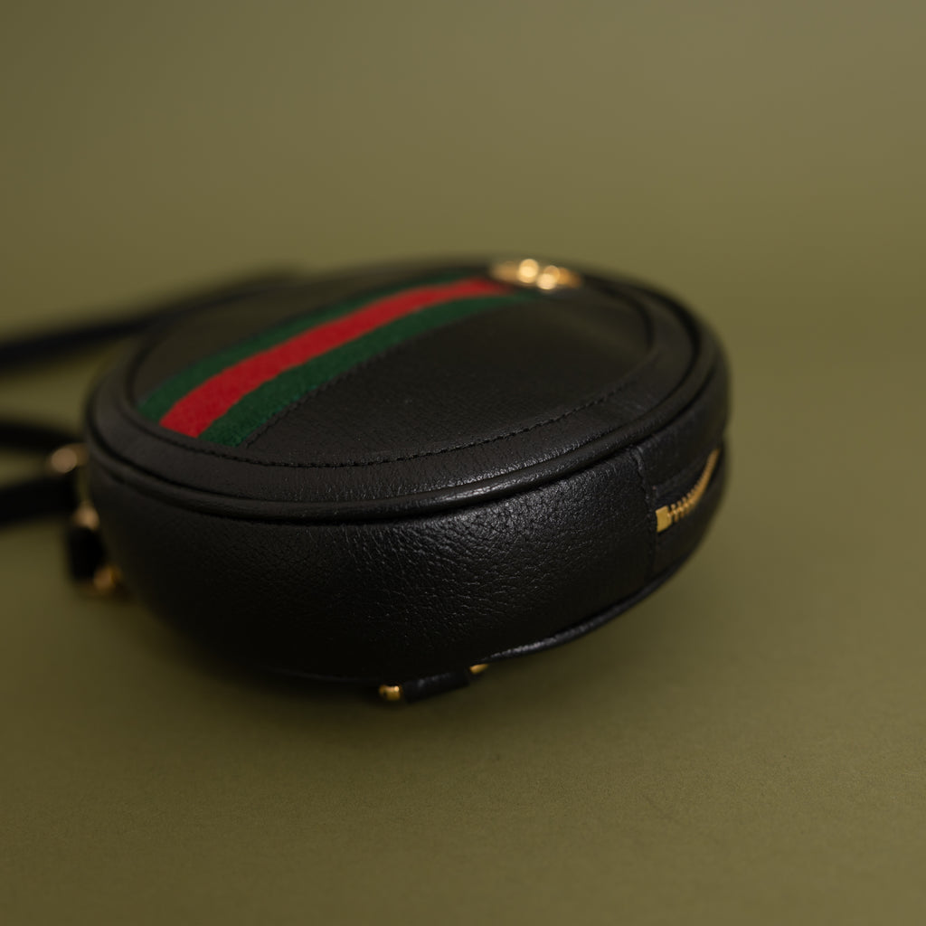 Black Calfskin Round Mini Ophidia Backpack