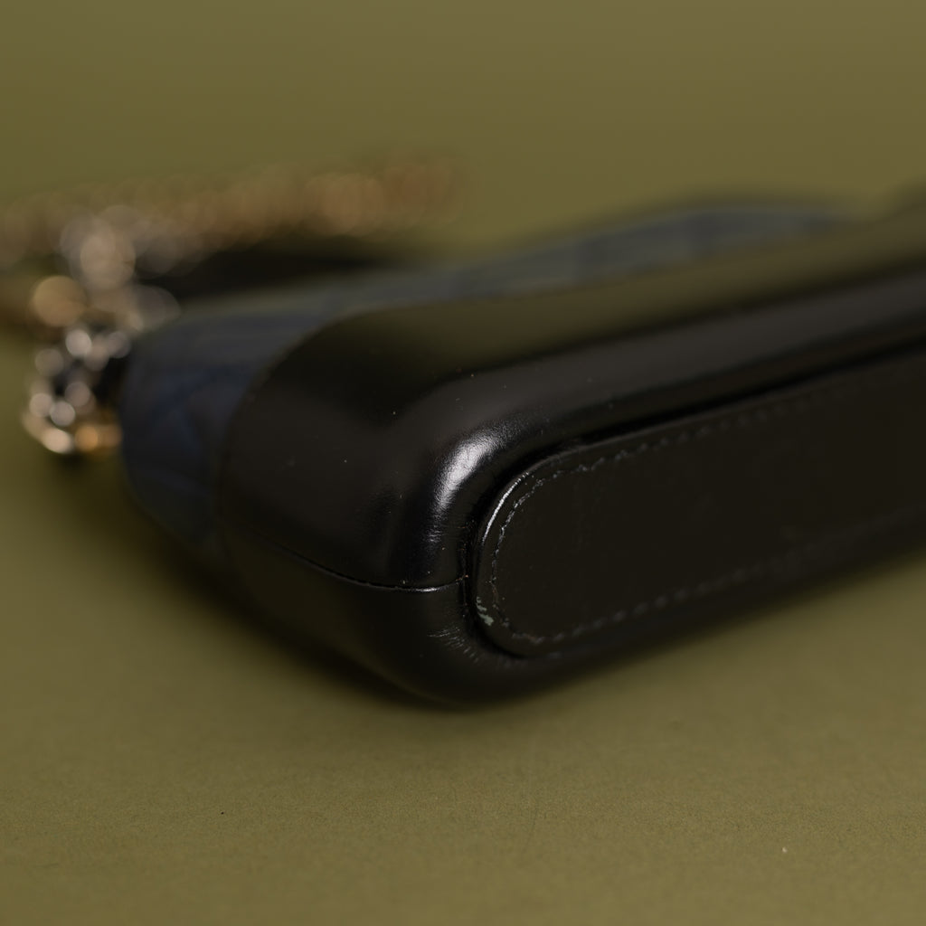 Gabrielle Double Zip Clutch with Chain, Navy Calfskin 10080