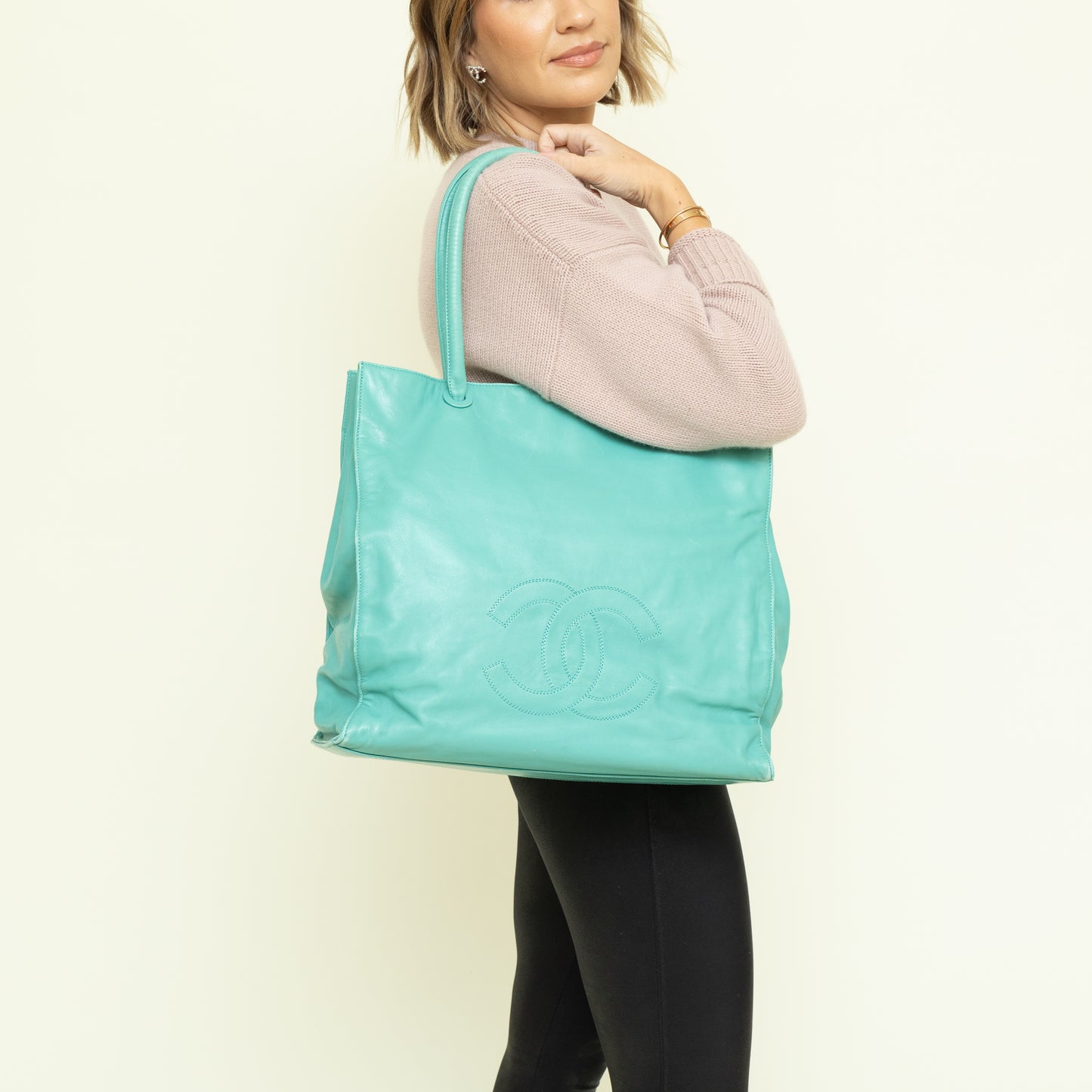 CC Calfskin Tote, Turquoise