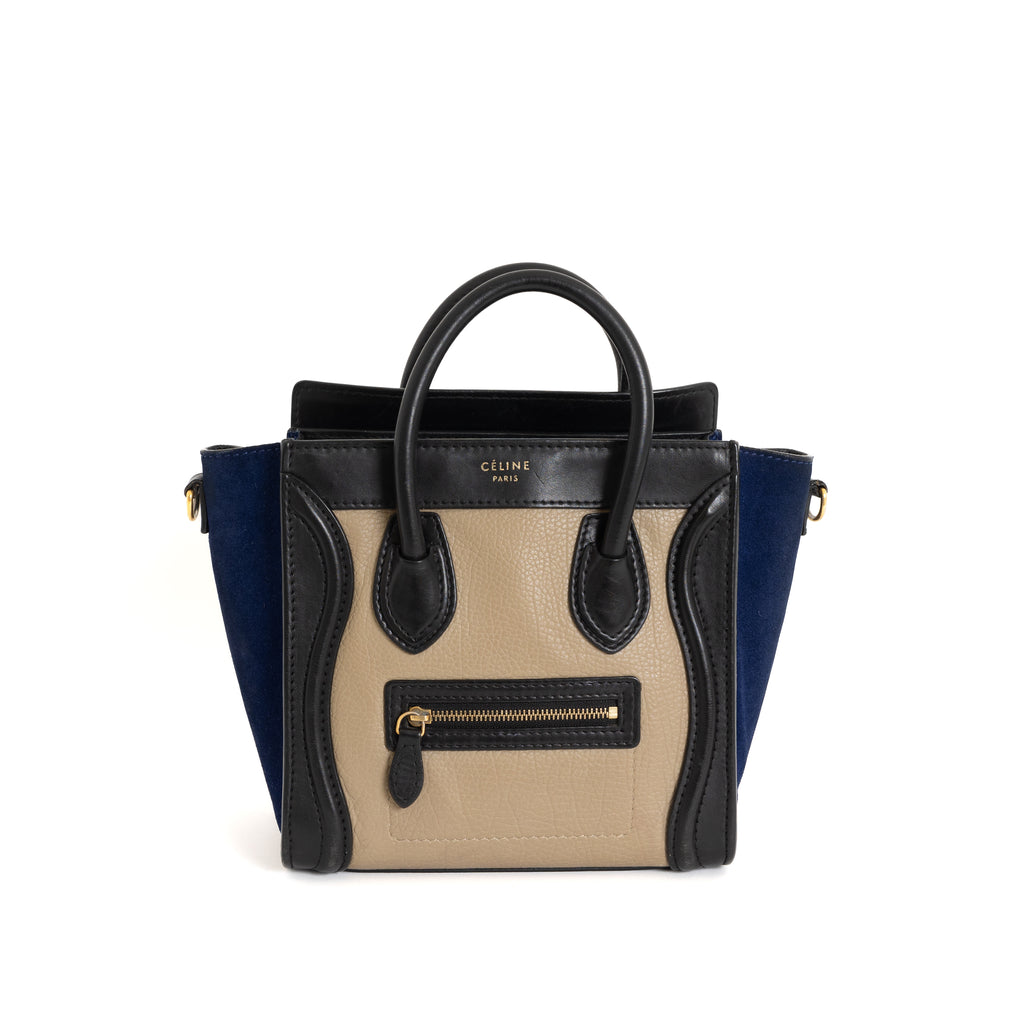 Smooth Calfskin Nano Luggage, Tricolor Cobalt/Black/Navy 8392