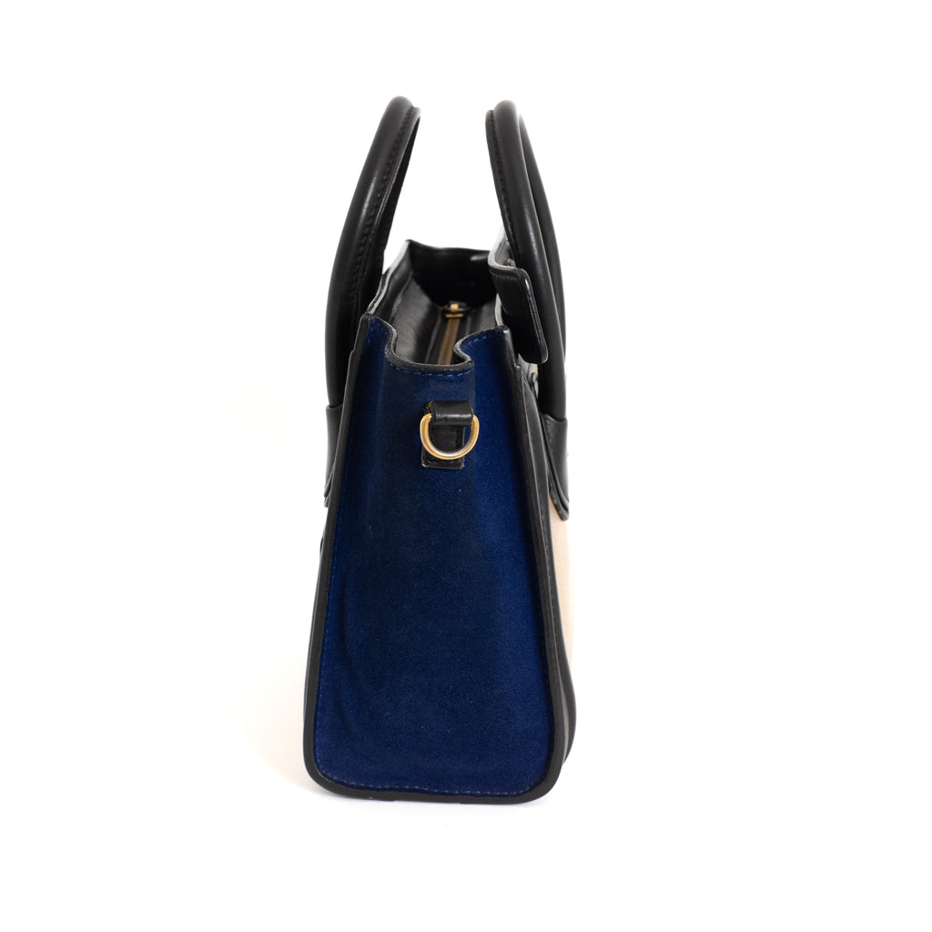 Smooth Calfskin Nano Luggage, Tricolor Cobalt/Black/Navy 8392