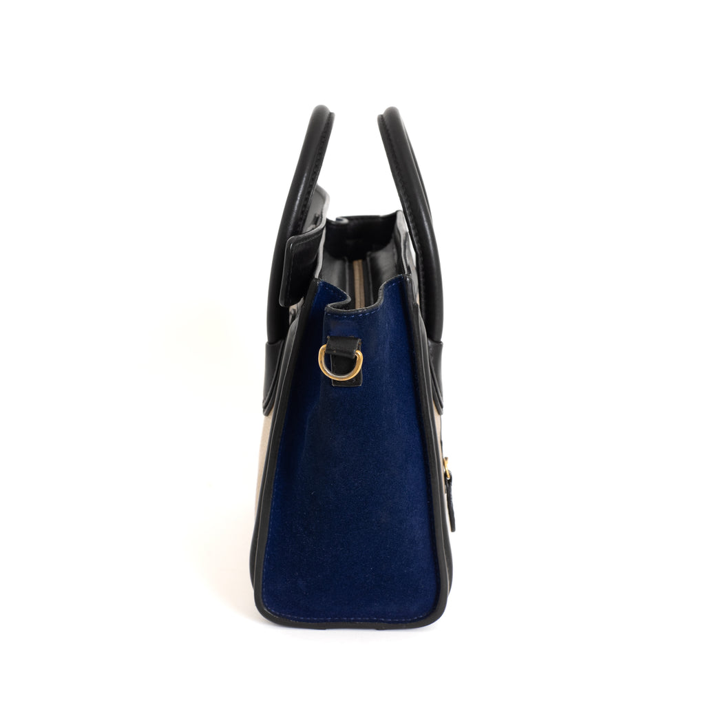 Smooth Calfskin Nano Luggage, Tricolor Cobalt/Black/Navy 8392