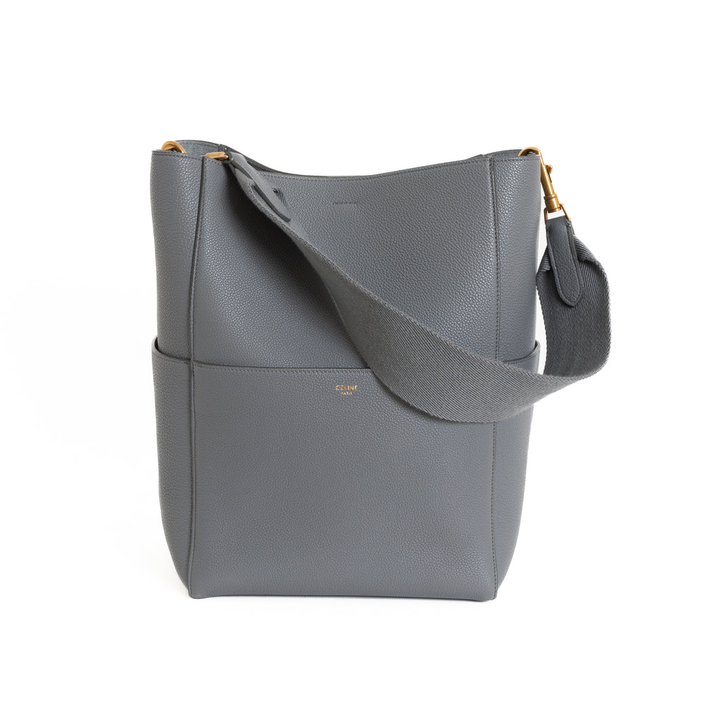 Large Seau Sangle, Grey Grained Calfskin 8507