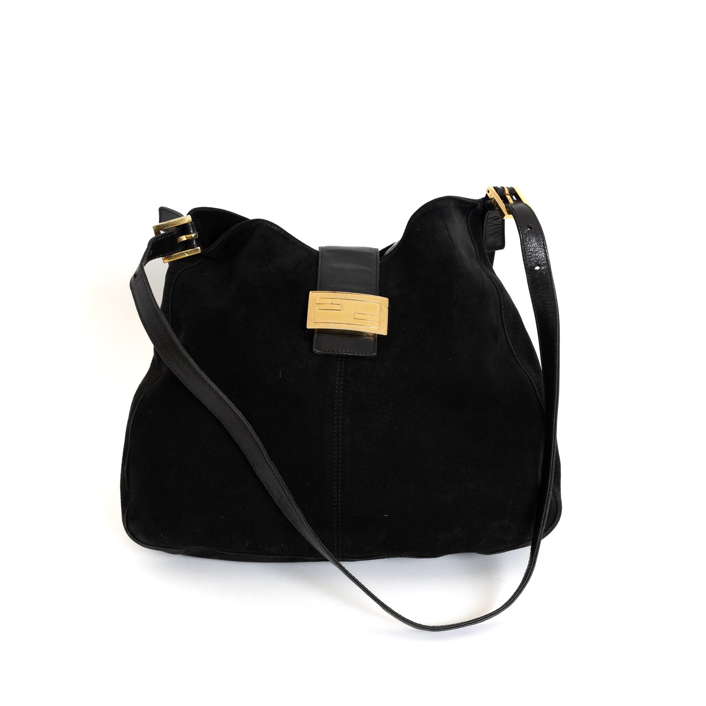 Black Suede Baguette Crossbody Bag