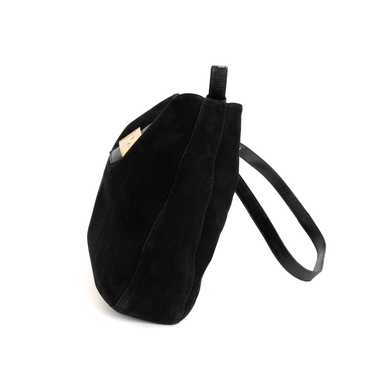 Black Suede Baguette Crossbody Bag