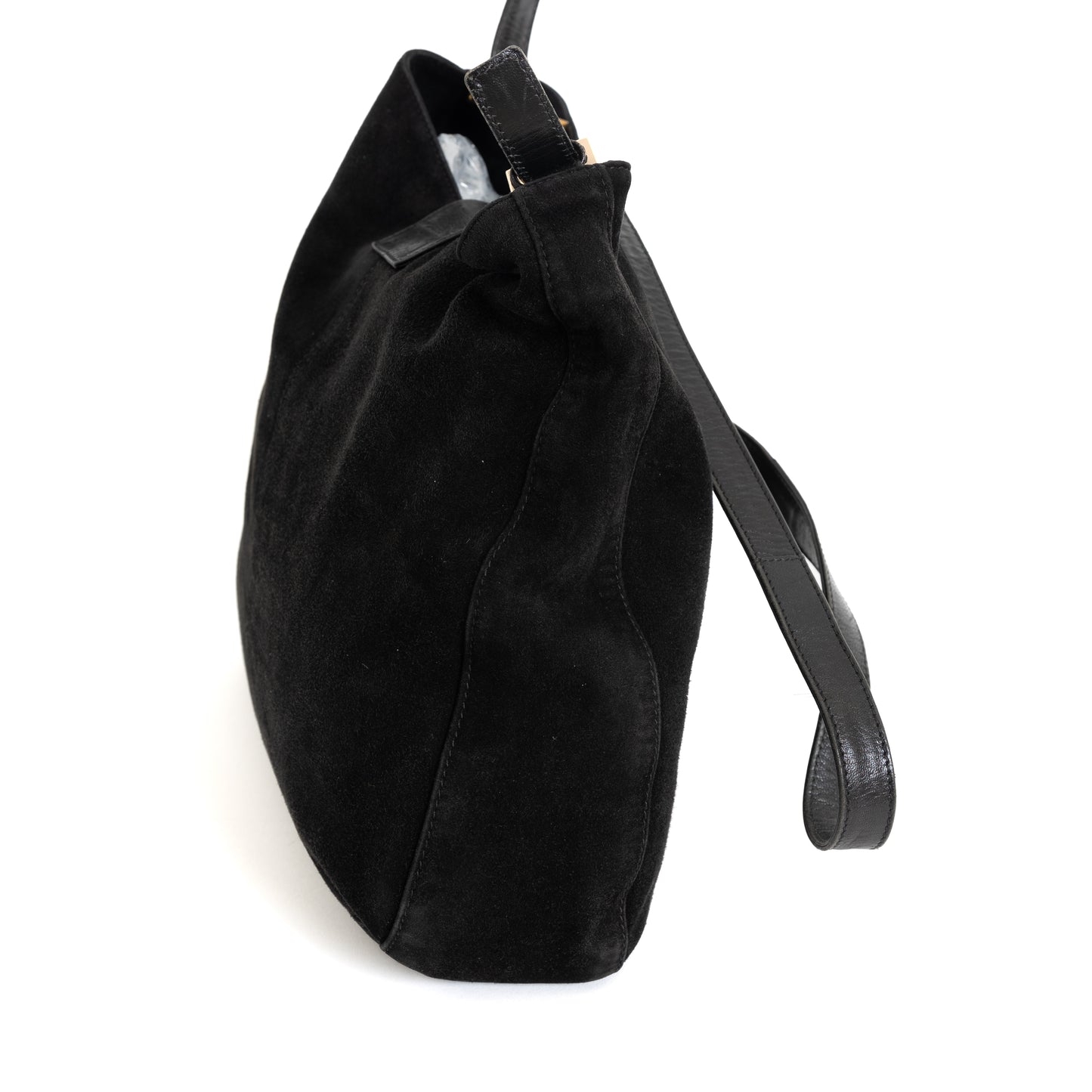 Black Suede Baguette Crossbody Bag