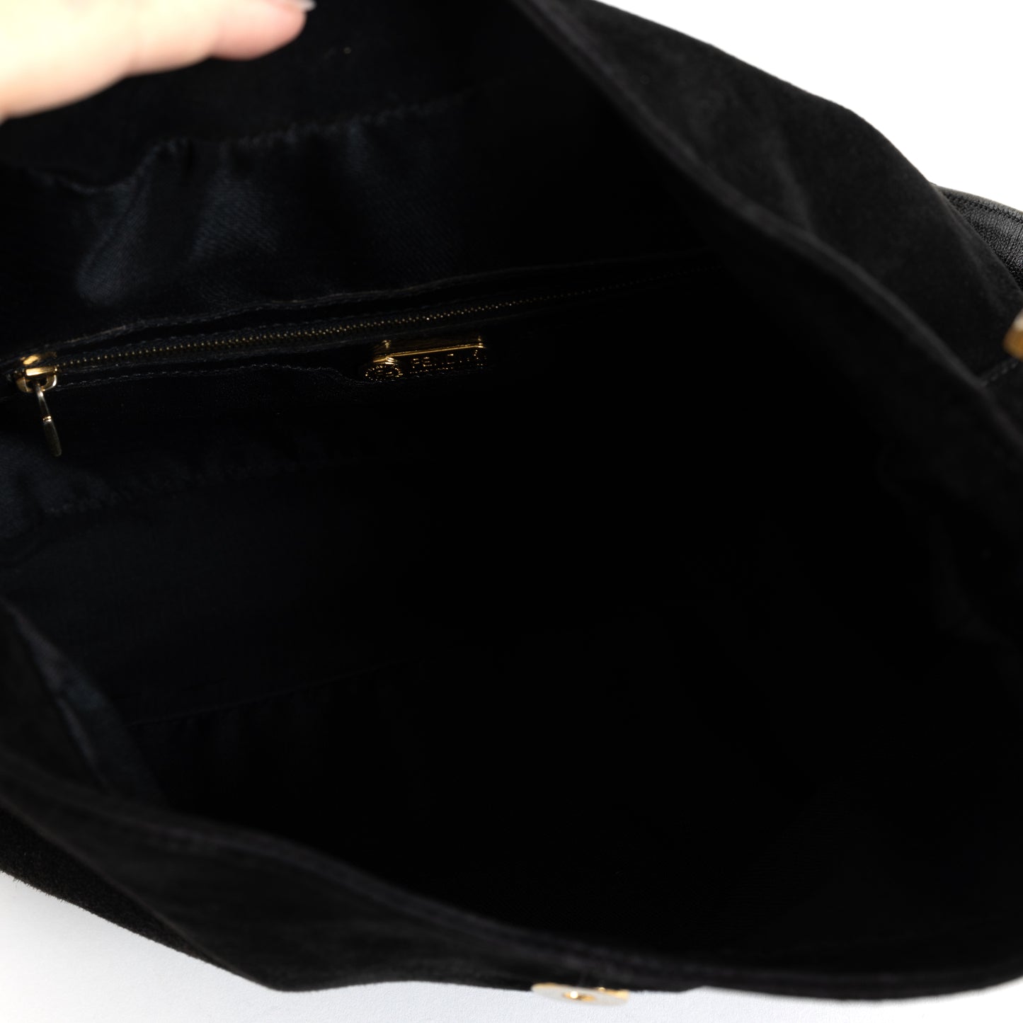 Black Suede Baguette Crossbody Bag