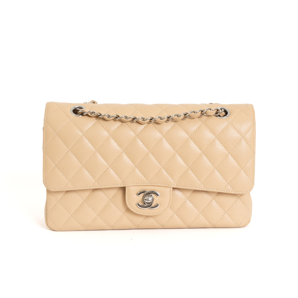 Medium Double Flap, Beige Claire Silver Hardware  8535