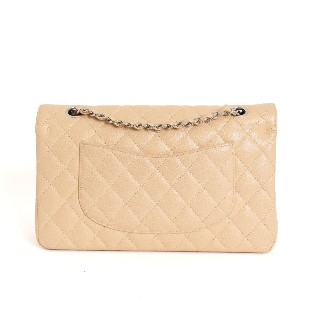 Medium Double Flap, Beige Claire Silver Hardware  8535