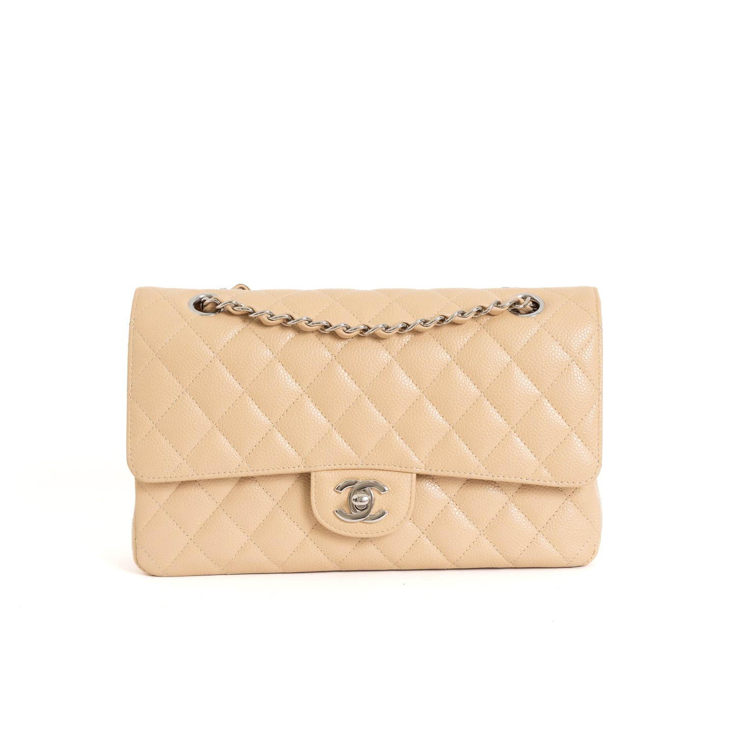 Medium Double Flap, Beige Claire Silver Hardware  8535