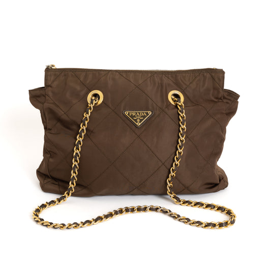 Brown Nylon Chain Tote 8542