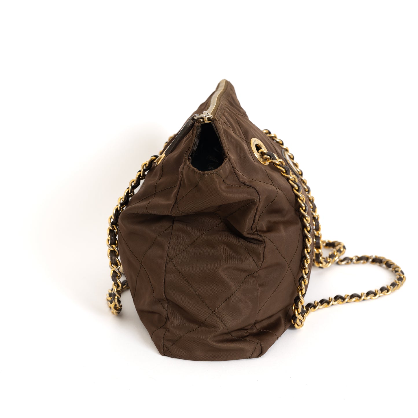 Brown Nylon Chain Tote 8542