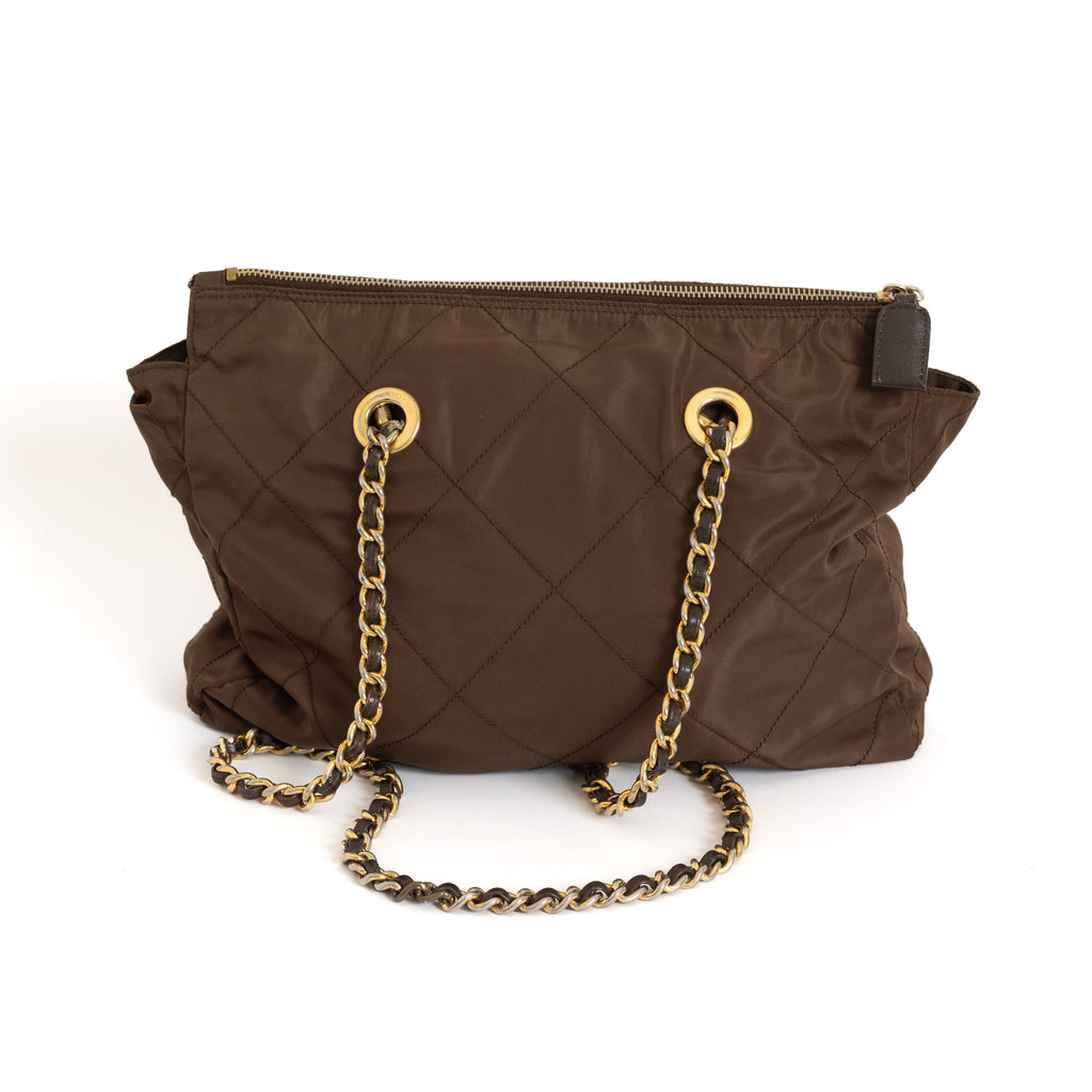 Brown Nylon Chain Tote 8542