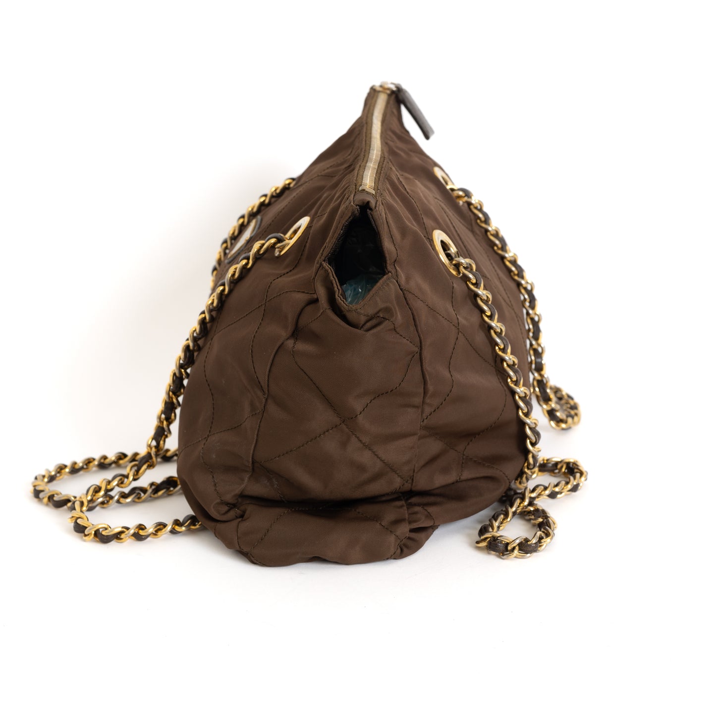 Brown Nylon Chain Tote 8542