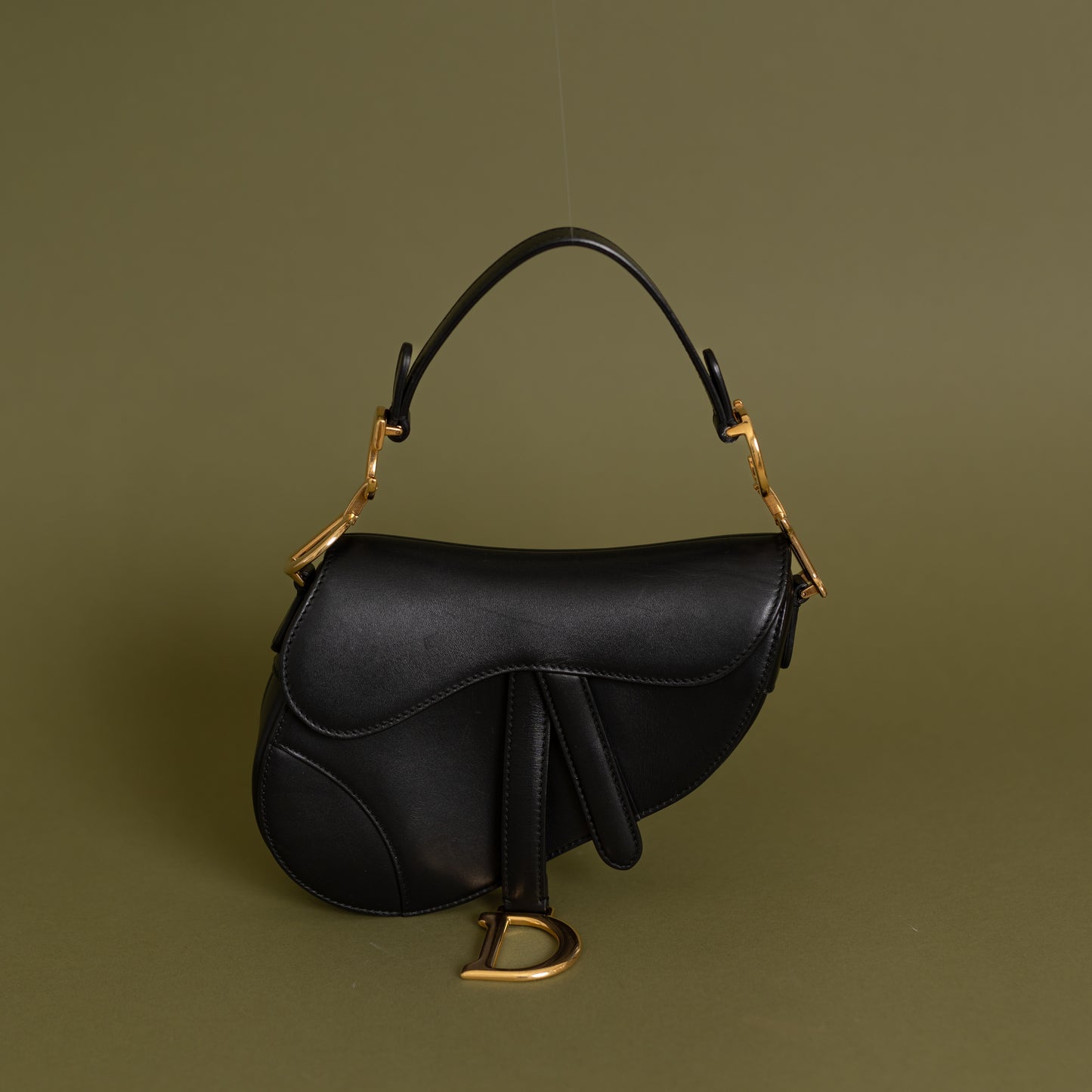 Mini Saddle Bag, Black Calfskin 8657