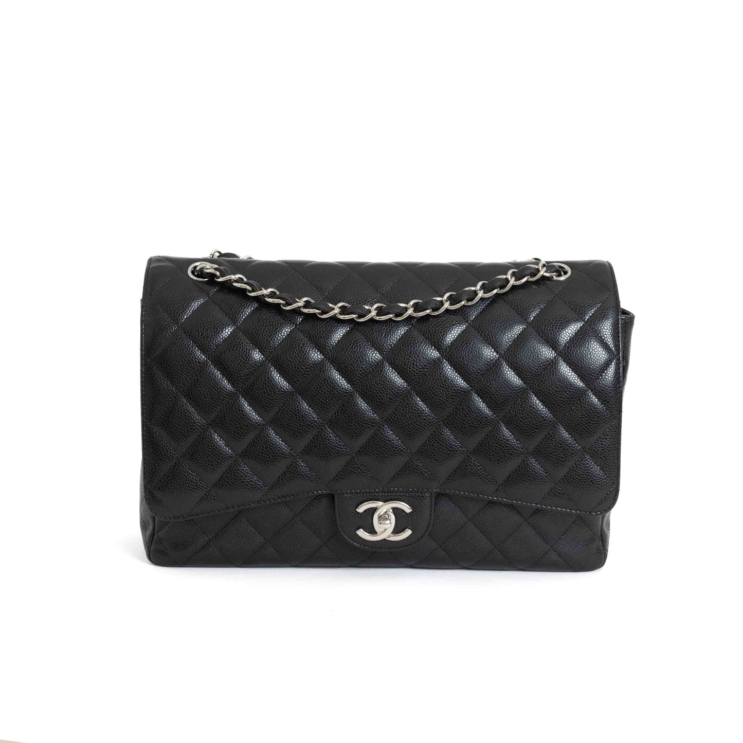 Maxi Double Flap Black Caviar Silver Hardware 7189