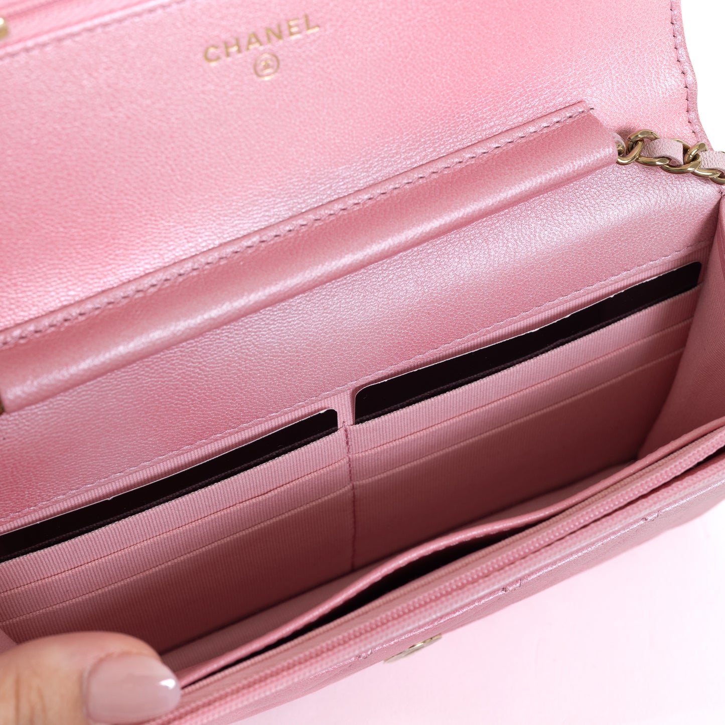 Ombre Iridescent Pink Lambskin Wallet on Chain 6894