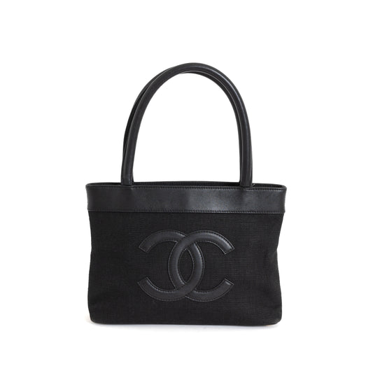 Mini CC Tote, Black Linen/Lambskin 8013