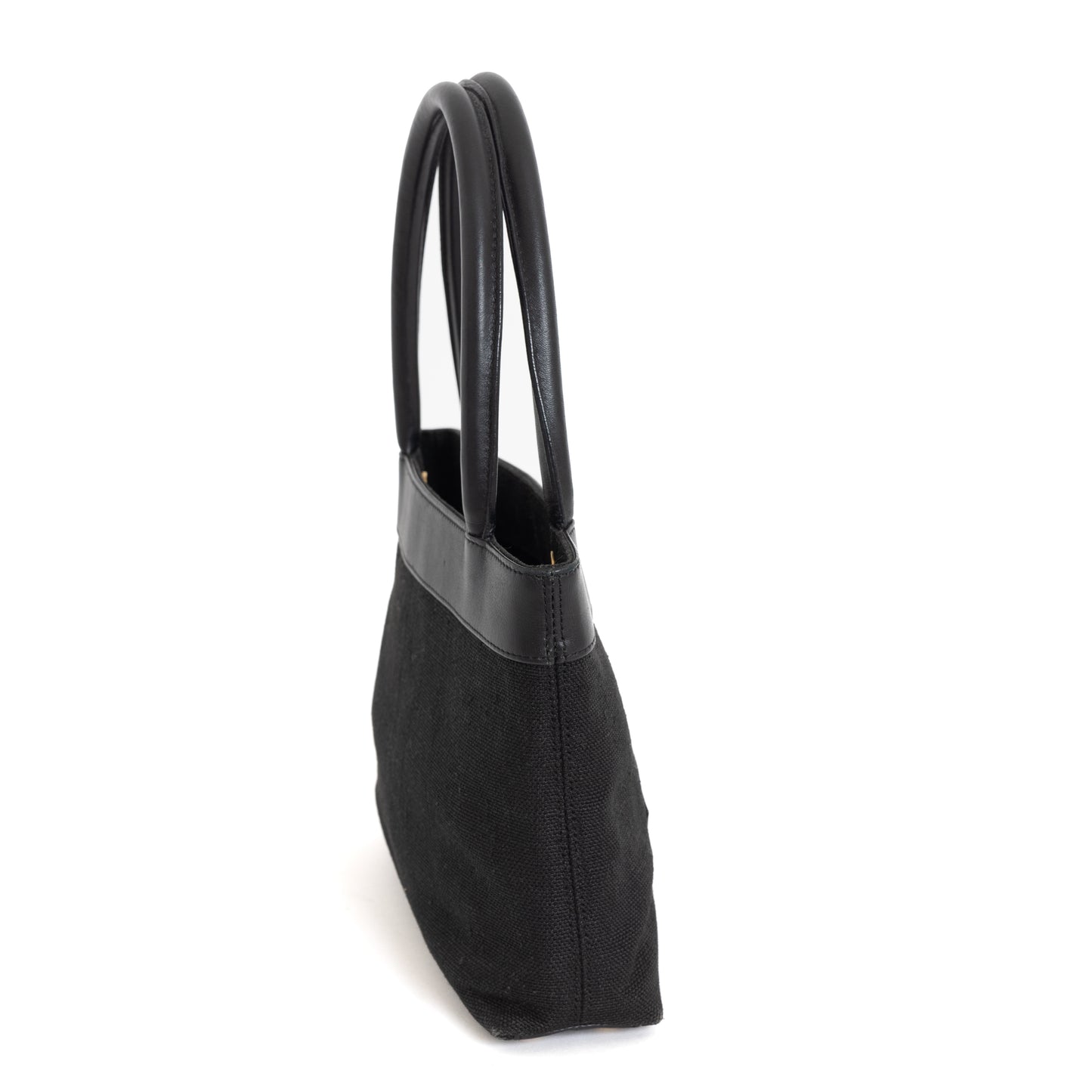 Mini CC Tote, Black Linen/Lambskin 8013