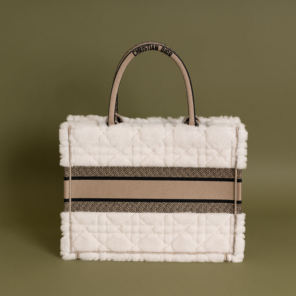 Ecru Cream Shearling Medium Book Tote