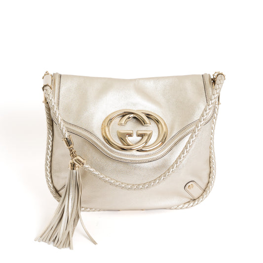 Medium Britt Tassel Shoulder Bag, Platinum